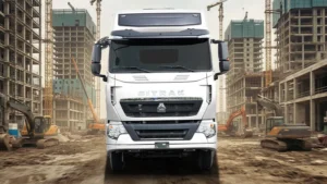 Xe đầu kéo HOWO T7H 6x4 cầu 2 cấp màu trắng tại công trường xây dựng